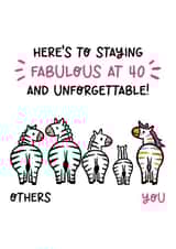 Cute 40th Birthday Card - For Her - Colourful Zebra created by Lyndsay Moon