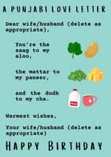 Funny Birthday Card - For Significant Other - Punjabi Love Letter - Foodies created by Sukhi Writes Stuff