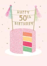 Pretty Birthday Card - 50th Birthday - Cake created by Paper Yay