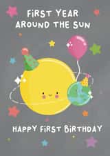 Cute Christmas Card - 1st Birthday - Planets - Sun created by Pri M