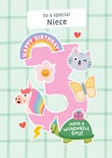 Cute 3rd Birthday Card - For Niece - Stickers created by Macie Dot Doodles
