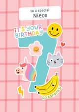 Cute 7th Birthday Card - For Niece - Stickers created by Macie Dot Doodles