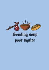 Get Well Soon Medieval Illness Unwell Soup Squire Linocut Quirky Unique Funny created by Hannah Nicholson-Tottle