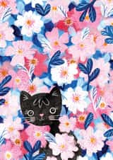 Cute Just Because Card - Black Cat - Pink Flowers created by Tracey Coon | Noonday Design