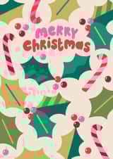 Fun Christmas Card - Colourful Holly & Candy Cane Pattern - Merry Christmas created by Raspberry Blossom