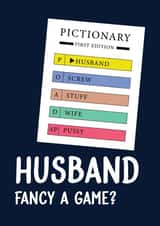 Cheeky Christmas/Birthday Card - For Husband - Pictionary created by Quinton cards