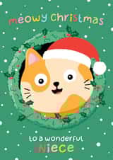 Cute Christmas Card - For Niece - Cat - Meow created by Macie Dot Doodles