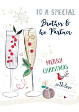 Classic Christmas Card - For Brother & His Partner - Glasses created by Katie Phythian Design
