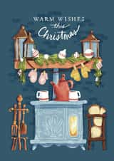 Classic Christmas Card - Warm Wishes This Christmas - Cosy Fire With Mittens & Hot Chocolate created by Julep and Trubbs