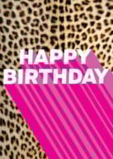 Birthday card in a leopard animal print with hotpink pop! Friend, him, her, lgbt created by Kerry Allen