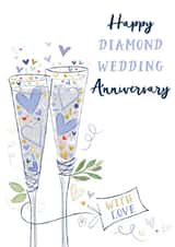 Classic 60th Anniversary Card - Diamond Anniversary - Glasses created by Katie Phythian Design
