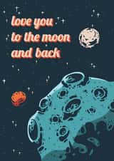 Classic Retro Space Love & Friendship Card - Love You To The Moon And Back created by Doodle Dee Draws