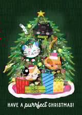 Cute Christmas Card - Cats - Tree - Purrfect created by Tracey Coon | Noonday Design