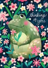 Cute Thinking Of You Card - Frog - Pink Flowers created by Tracey Coon | Noonday Design