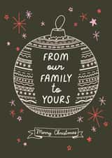Cute Christmas Card - From Our Family To Yours - Bauble Design created by Sarah Harding