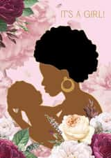 Pretty New Baby Card - It's A Girl - African Mother created by Rich Girl Paper