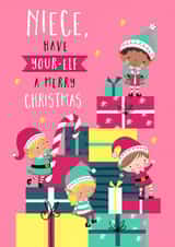 Cute Christmas Card - For Niece - Elves created by Dalia Clark Design