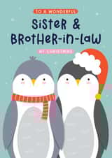 Cute Christmas Card - Sister And Brother In Law - Penguins created by Joanne Hawker