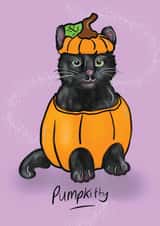 Cute Halloween Card - Black Cat Pumpkin - Pumpkitty created by Just Daydreaming