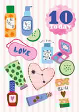 Cute Birthday Card - 10th Birthday - Makeup - Cosmetics created by GENINE DELAHAYE