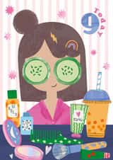 Cute Birthday Card - 9th Birthday - Sleepover - Pamper created by GENINE DELAHAYE