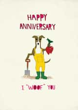 Funny Anniversary Card - Dog - Gardening - Woof created by Pencilface