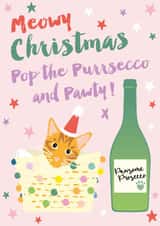Cute Christmas Card - Meowy Christmas - Cat And Prosecco created by Michelle Fiedler Design
