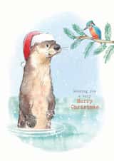 Cute Christmas card - Otter & Kingfisher - Merry Christmas created by Paper Shed Design