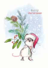 Cute Christmas Card - Mouse With Foliage - Merry Christmas created by Paper Shed Design
