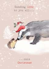 Cute Christmas Card - Badger, Hedgehog and Robin Illustration created by Paper Shed Design