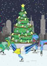 Funny Christmas Card - City Ice Skating Dinosaurs created by Dinosaurs Doing Stuff