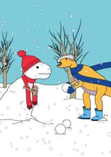 Funny Christmas Card - Snow-Rex Dinosaur - Dinosaur Snowman created by Dinosaurs Doing Stuff