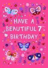 Cute 7th Birthday Card - Butterflies And Ladybirds - For Her created by Pear Tree Press