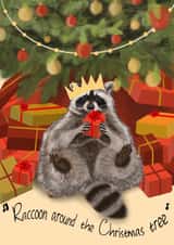 Cute Christmas Card - Raccoon Around The Christmas Tree - Presents created by The Warren Creations