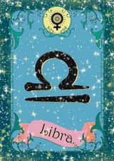Pretty zodiac birthday card for Libra astrology star sign, September October created by Violet Spicer