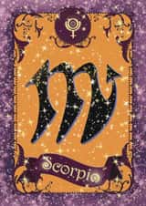 Pretty zodiac birthday card for Scorpio astrology star sign, October November created by Violet Spicer