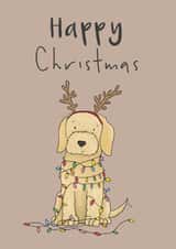 Cute Christmas Card - Cockerpoo - Christmas Lights created by Lucy Driver