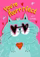 Cute Valentine's Day Card - You're Purrfect - Cat created by NICHOLA COWDERY ILLUSTRATIONS 
