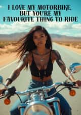 Cheeky Sexy Personalised Face Swap Card for Him – Motorbike Riding Pun created by thortful