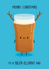 Cute Christmas Card - For Dad - Pint Of Reindeer Beer created by Sophie Kent Illustration
