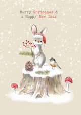Cute Christmas Card - Rabbit & A Bird - Woodland created by Paper Shed Design