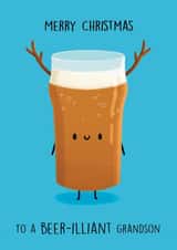 Cute Christmas Card - For Grandson - Pint Of Reindeer Beer created by Sophie Kent Illustration