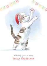 Cute Christmas Card - Merry Christmas - Cat With Fairy Lights created by Paper Shed Design