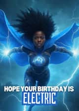 Face Swap Birthday Card for Her – Electric Superhero created by thortful