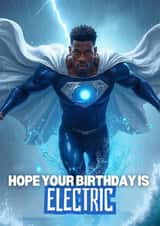 Face Swap Birthday Card – Superhero Lightning Strike – Funny Personalised Card for Him created by thortful