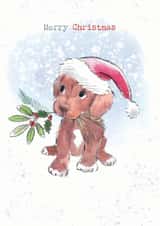 Cute Christmas Card - Merry Christmas - Brown Puppy With Foliage created by Paper Shed Design