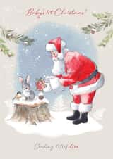 Cute Christmas Card - Baby 1st Christmas - Santa Handing Gift To Rabbit created by Paper Shed Design