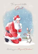Cute Christmas Card - To A Special Little Girl - Santa & Rabbit created by Paper Shed Design