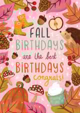 Cute Birthday Card - Fall Birthdays Are The Best - Mushrooms created by Aniet Illustration