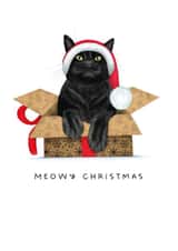 Cute Christmas Card - Meowy Christmas - Black Cat created by badgerbee design